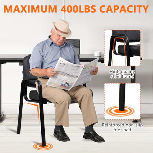 Image of CLATINA Big & Tall 500 lbs Waiting Room Guest Chair, Leather Office Reception Chair No Wheels with Padded Arms for Elderly Home Desk Conference Room Lobby Side Salon Clinic, Black(6 Pack)