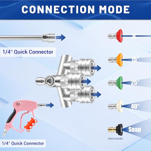 EZALOR Triple Pressure Washer Nozzle, 3-in-1 Power Washer Tips, 3 Nozzles for Pressure Washing with 12PCS Power Washer Spray Nozzles (0, 15, 25, 40 Degree), 1/4 Inch Quick Connect, 5000 PSI by EZALOR - Used condition - Image 7