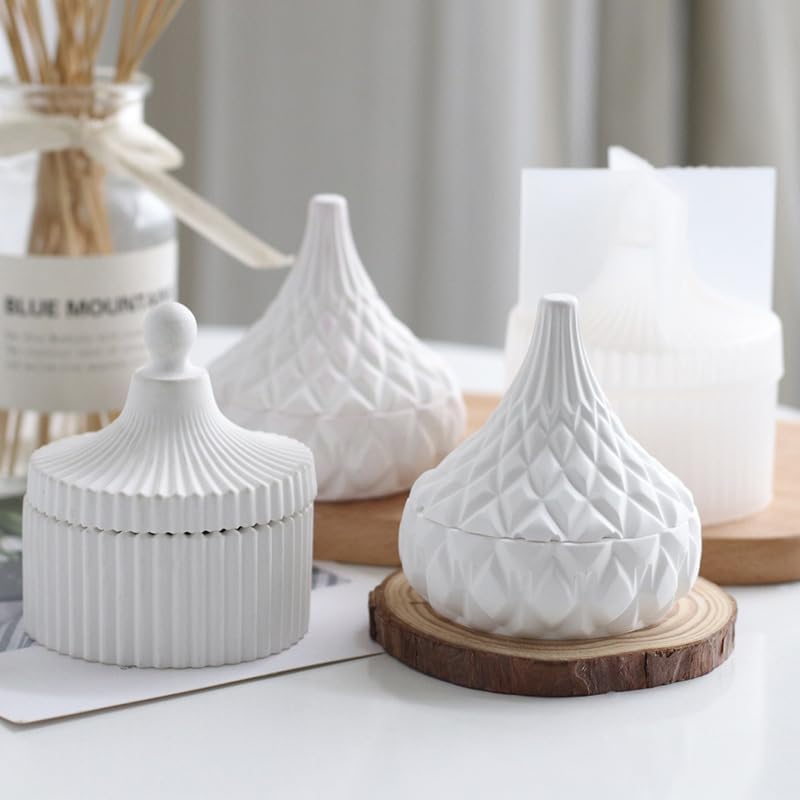 Miniatura 4 de Caja de Almacenamiento Con Tapas, Juego de Moldes de Tarro de Vela de Silicona, Moldes de Ollas Creativos, Moldes Redondos de Rayas de Hormigón Con