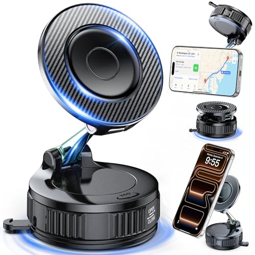 EGV Handyhalterung Auto Magnet – Upgraded Vakuum Saugnapf KFZ Magnethalterung, 360°Drehbar, Kompatibel mit MagSafe-Geräten, Autohalterung für iPhone & Alle Smartphones, Schwarz 1
