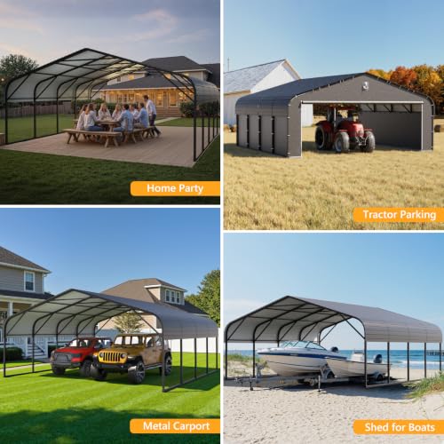 Image of 20x20 Metal Carport with Removable Sidewalls, Heavy Duty Car Carport Canopy, 100MPH Wind Resistance for Cars, Boats, Trucks, Outdoor Parties