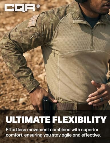 Image of CQR Men's Tactical Combat Shirt, 1 /4 Zip Long Sleeve Breathable Military BDU Training Top for Shooting, Hunting, Range Use