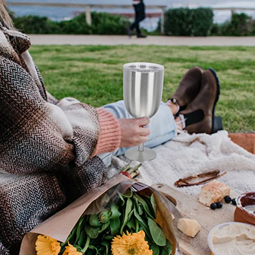 Taça de vinho de aço inoxidável: taças inquebráveis isoladas de parede dupla com tampa resistente a