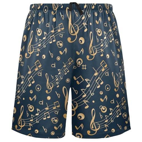 visesunny Pajama Shorts for Men Summer Gold Musical Note Black Pattern Comfy Sleep Pants Breathable Lounge Wear with Pockets L