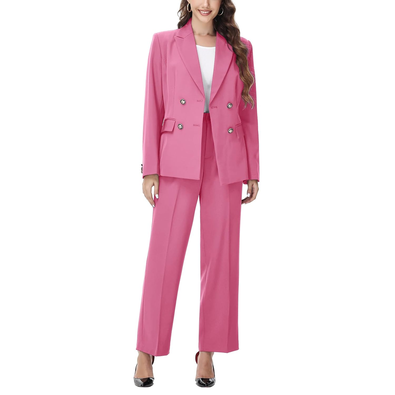 Lamgool Womens 2 Piece Set Double Breasted Blazer and Pants Suit Business Outfits for Work Office