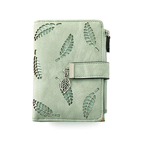 POAO Porte-Monnaie pour Femme en Cuir synthétique avec Feuilles Creuses Vert