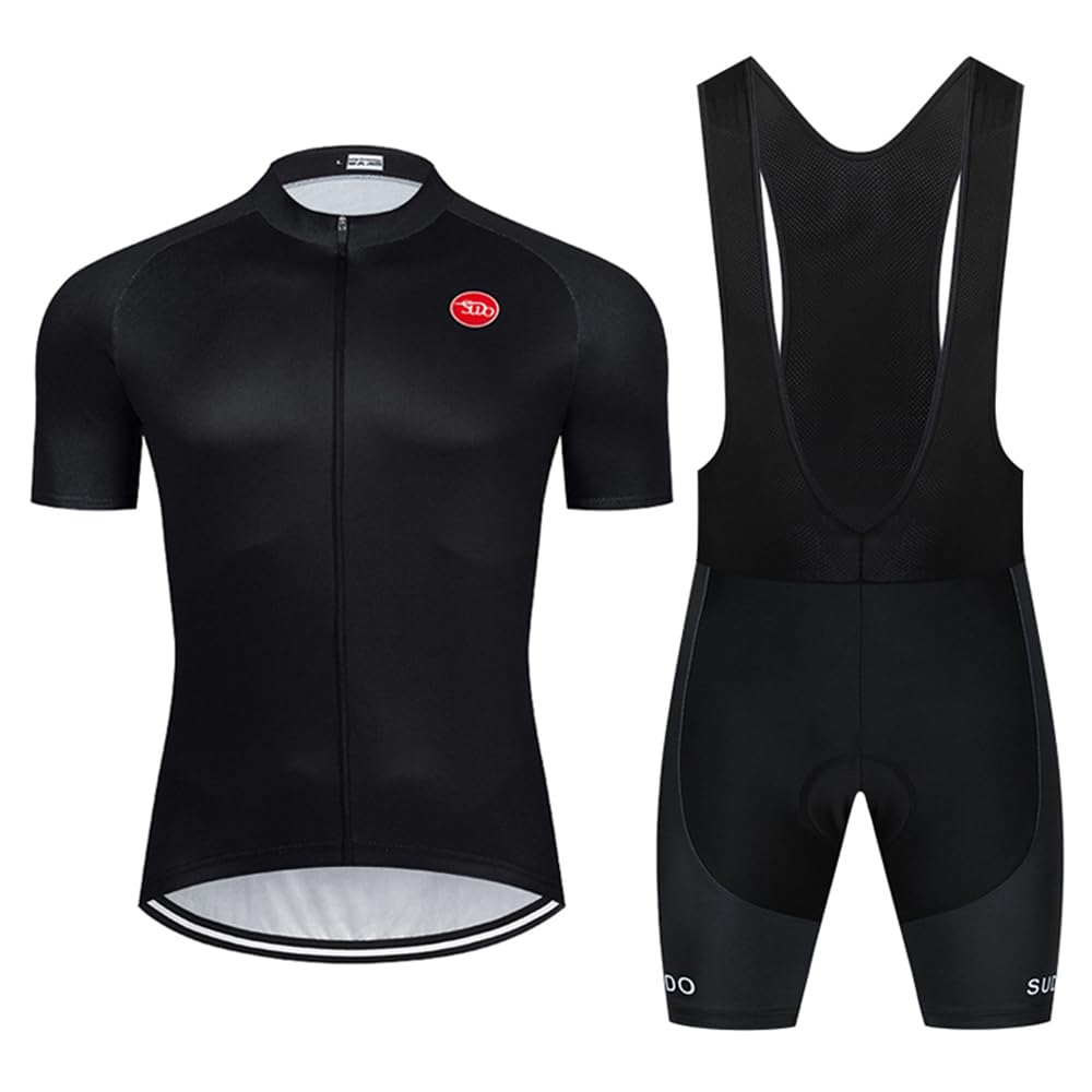 SUDU SUDO Men's Cycling Jersey Set Road Bike Shirts Short Sleeve Breathable Cycling Clothing Bib Shorts with 20D Gel Padded