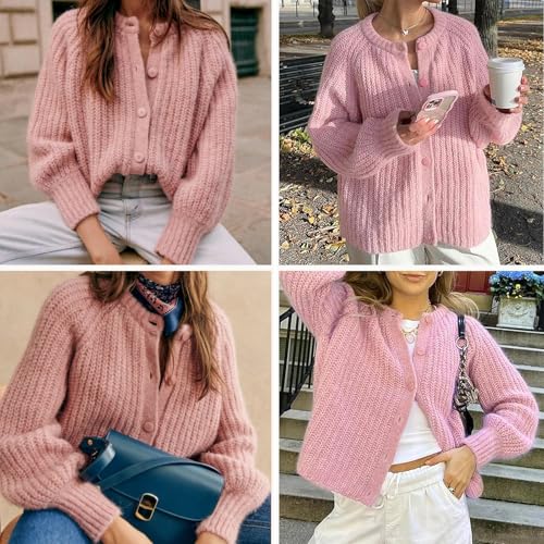 Image of KEOMUD Women's Long Sleeve Cardigan Sweaters Spring Casual Crewneck Button Down Chunky Knit Cardigans