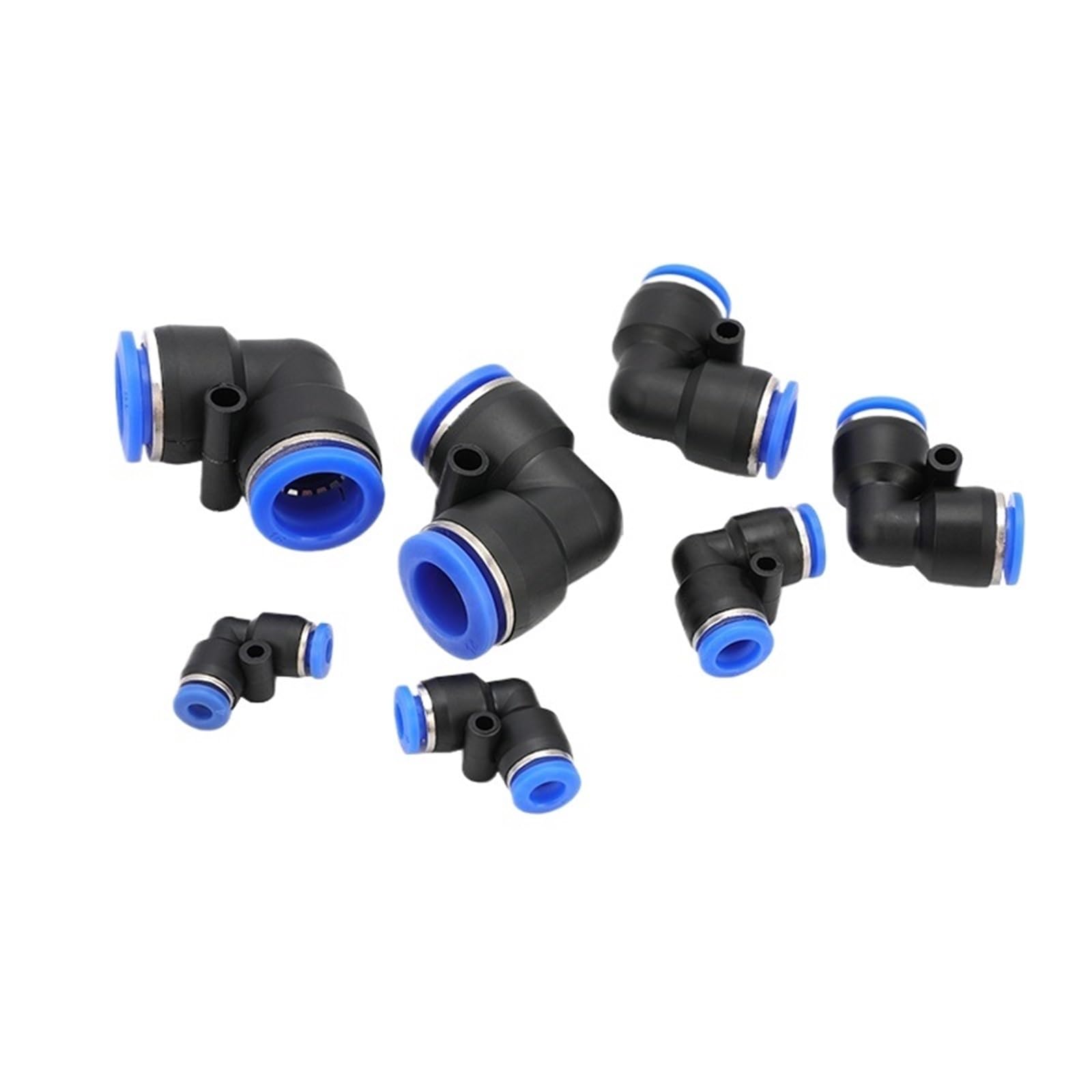 100 tubos de manguera PV de 4 mm, 6 mm, 8 mm, 10 mm, 12 mm, 2 vías, codo de 90 grados, plástico neumático, conector de ajuste rápido (100 piezas PV-8)