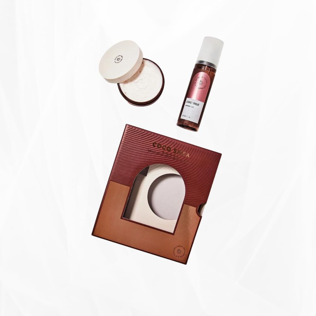 Bath and Body 2-piece Coco Shea Gift Box Set - Coconut Perfume Spray Mist (6 fl oz) & Coco Shea Rich Moisture Body Butter (6.5 oz) Arranged in Decorative Gift Box (Packaging of Product May Vary)