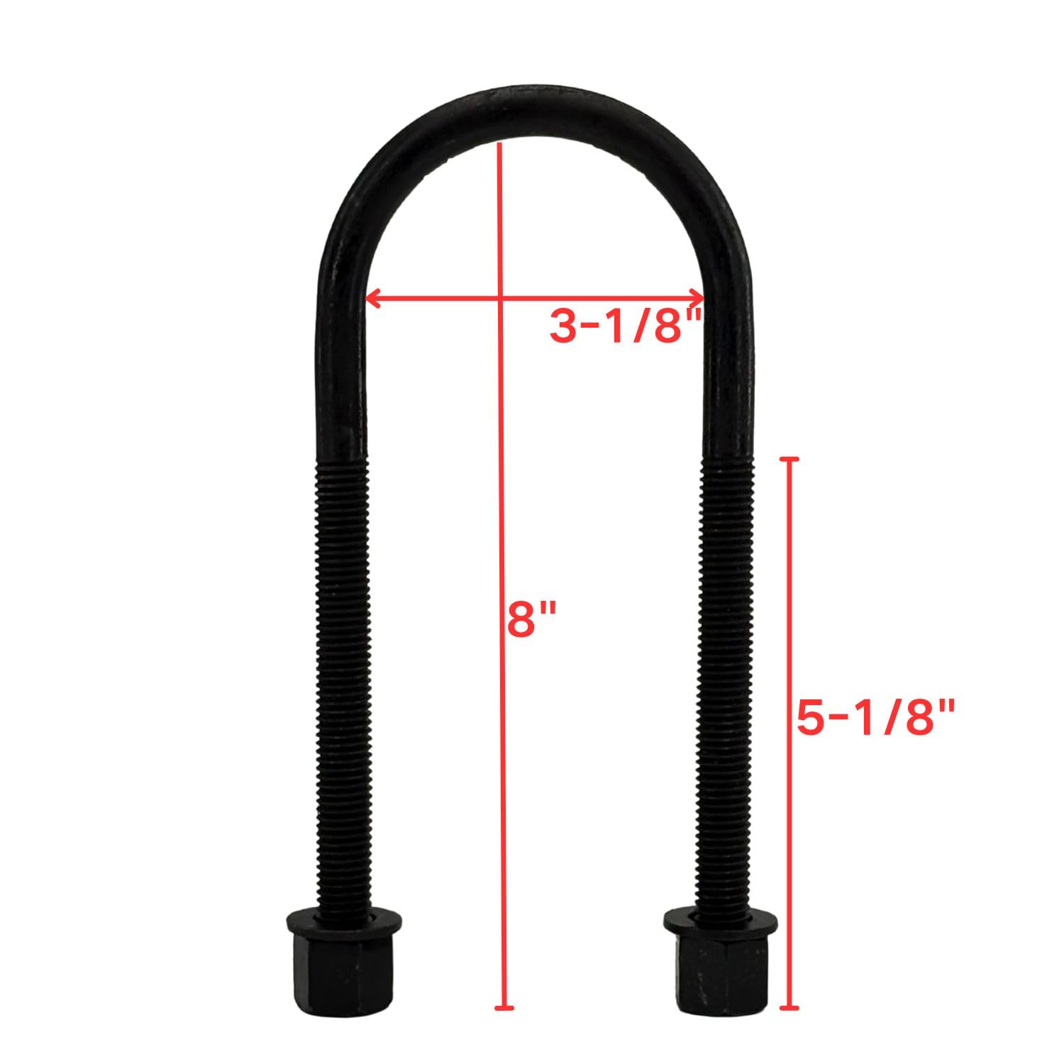 4 Pack Rear Leaf Spring Axle U-Bolt Kit Compatible with Select Models (3-1/8" W x 8" L)