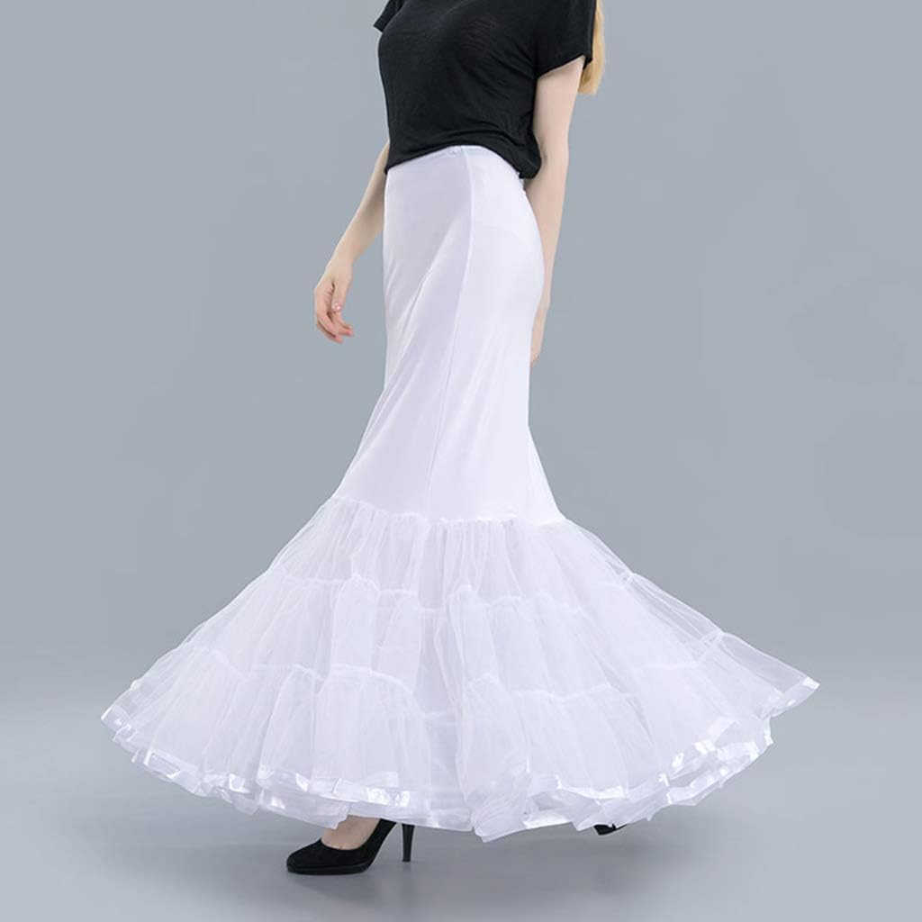 Petticoat Women Layered Fishtail Petticoat Underskirt Hoopless Tulle Bridal Crinoline Slip, Total Length:100cm, White - Image 8