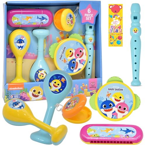 Baby Shark Musical Instruments for Toddlers Kids Music Toy Set Percussion Instrument Tambourine Maracas Recorder Flute Preschool Education Boys Girls