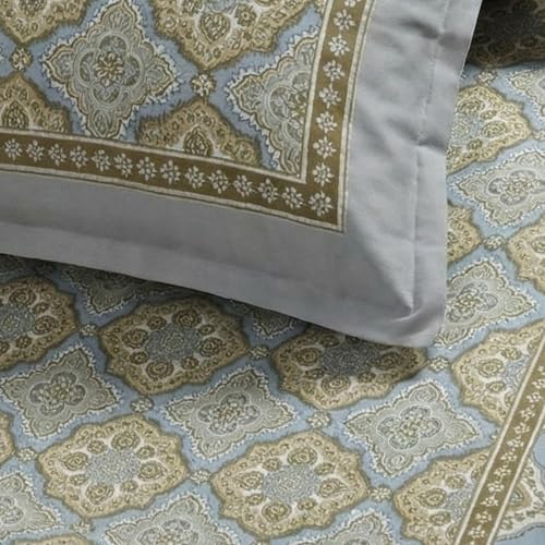 Image of Mafatlal 144 TC Jaipuri Cotton King Bedsheet | 90 x 108 Inches | Traditional Design | Smooth, Long-Lasting & Soft | 2 Pillow Covers | Almond Buff