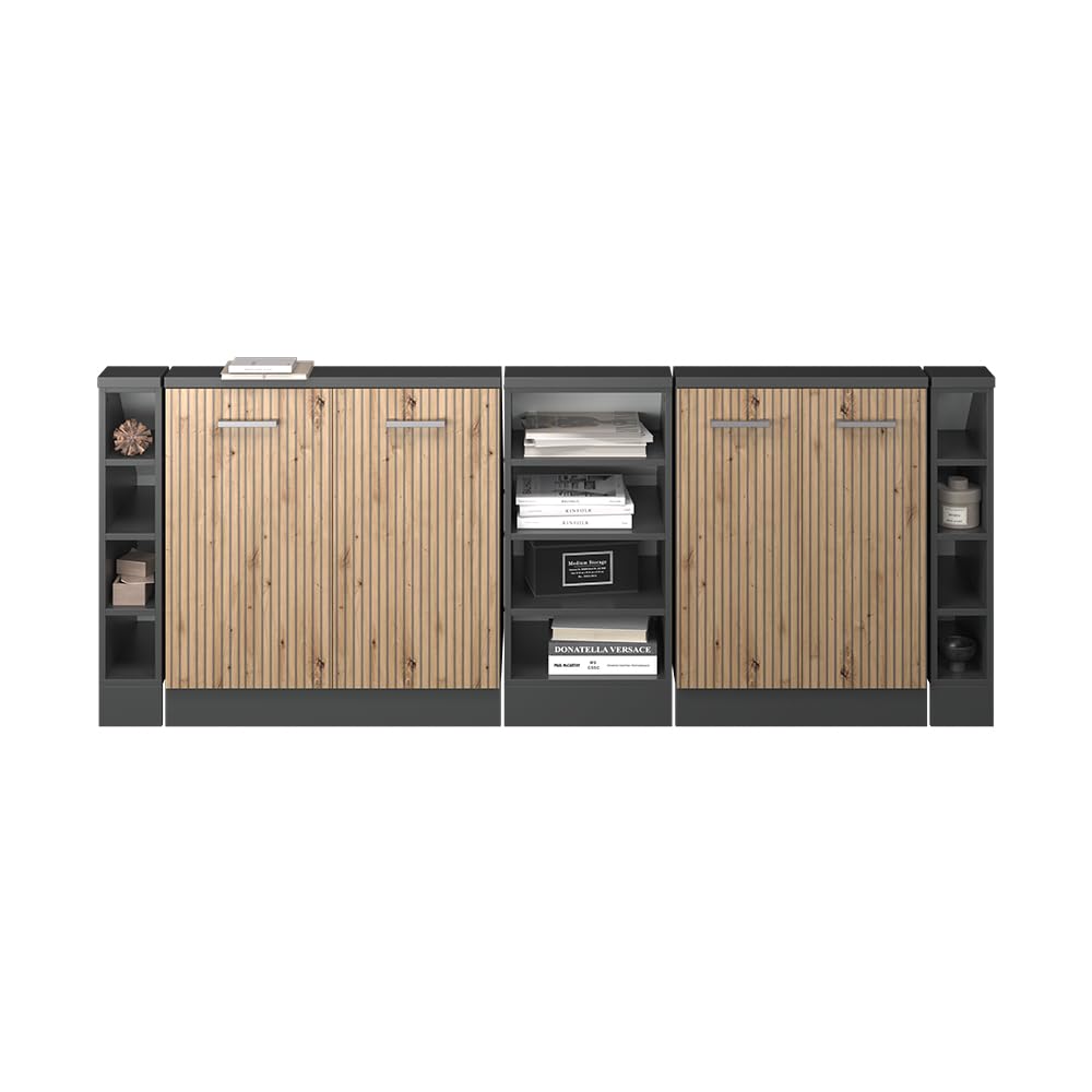 Vicco Ensemble de Meuble sous Pente Rion Chêne Artisan/Anthracite | L210 x P46 cm , Lot de 5, gain de place pour les pièces mansardées