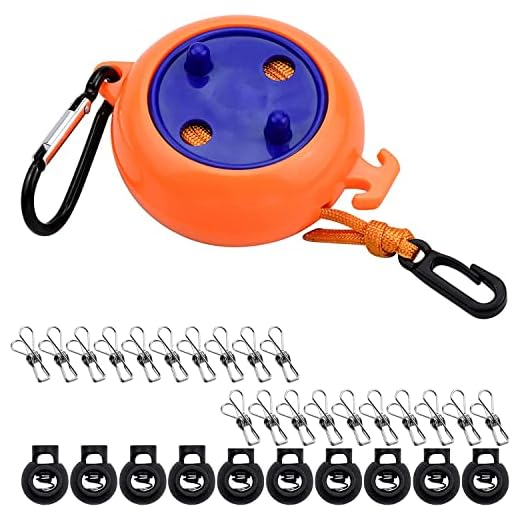 HOBIANO Tendedero Retráctil para Camping, Ajustable de 8 M Portátil Tendedero, para Baño, Lavandería, Balcón, Jardín o Viajes al Aire Libre con 20 Pinzas a Prueba de Viento, 10 Tapones (Naranja)