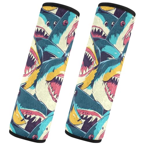 Seat Belt Covers 2 Pack Colorful Sharks Car Seat Strap Covers Super Soft Car Seat Neck Cover for Boys Girls Adults Babies S
