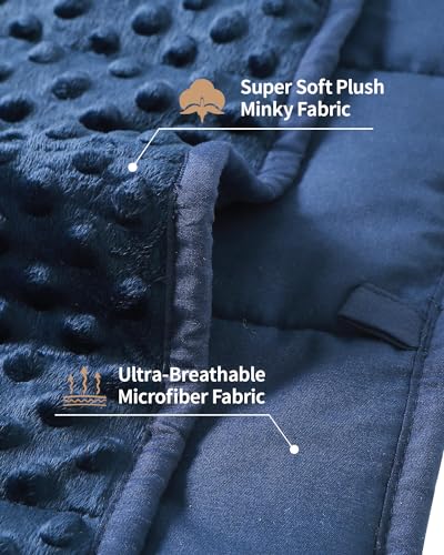Image of Mr. Sandman Weighted Blanket 7LBS 41 x 60 Inches, Minky Dots Heavy Blanket with Glass Beads, Soft and Cooling for School and Home, Navy Blue