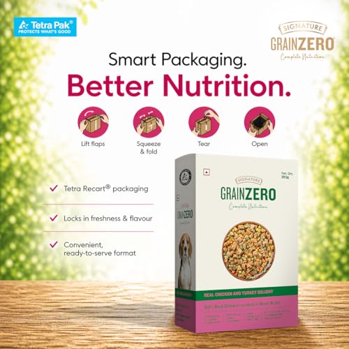 Image of Grain Zero Dog Fresh Food Tetra Pak Real Chicken & Turkey Delight, for Adult & Puppy, 350g | Supports Joint & Health | Anti-Inflammatory Properties | Ready to Serve | One Pack One Meal