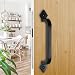 Black Sliding Barn Door Handle Pull - 2Pack Goldenwarm LS03T3BK Steel Metal Grab Gate Handle Solid Cast Iron, Hole Centers 8in, Overall Length 9-3/4in