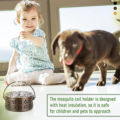 Whiidoom Retro Portable Iron Mosquito Coil Holder With Handle Round Fireproof Incense Holder (Bronze) #TOP3