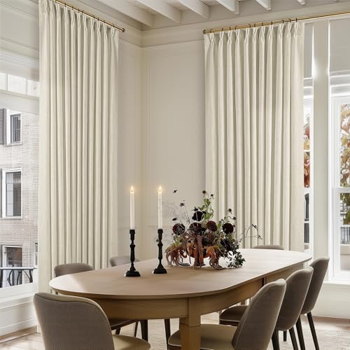 Image of TWODRAPES Pinch Pleated Extra Wide Curtain Panels 96 Inches Long 70 Wide Linen Curtain for Patio Sliding Glass Door Beige Hooks Rings Semi Sheer Privacy 96 Inch Length for Living Room 70x96 1 Panel