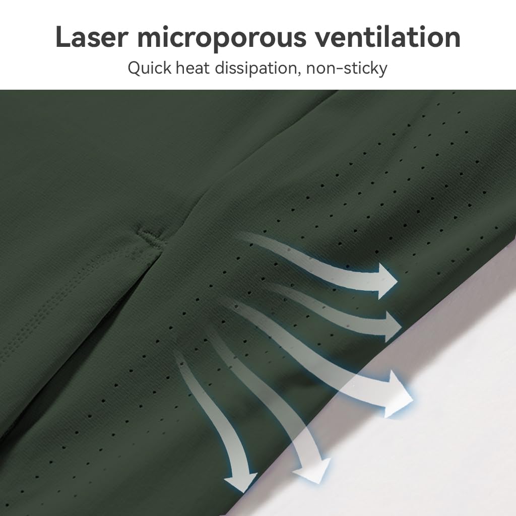 Venzina® Men's UPF 50+ Sun Protection Jacket, 4-Way Stretch Quick-Dry Windbreaker with Breathable Mesh & Elastic Cuffs, Sunscreen Jacket for Men - Hiking, Travel, Dark Green-L 2