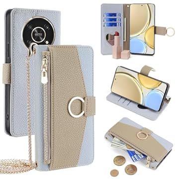 YOUULAR Capa carteira com alça transversal compatível com Xiaomi Redmi A3 4G, bolsa magnética com zíper, capa flip de couro PU à prova de choque com suporte azul