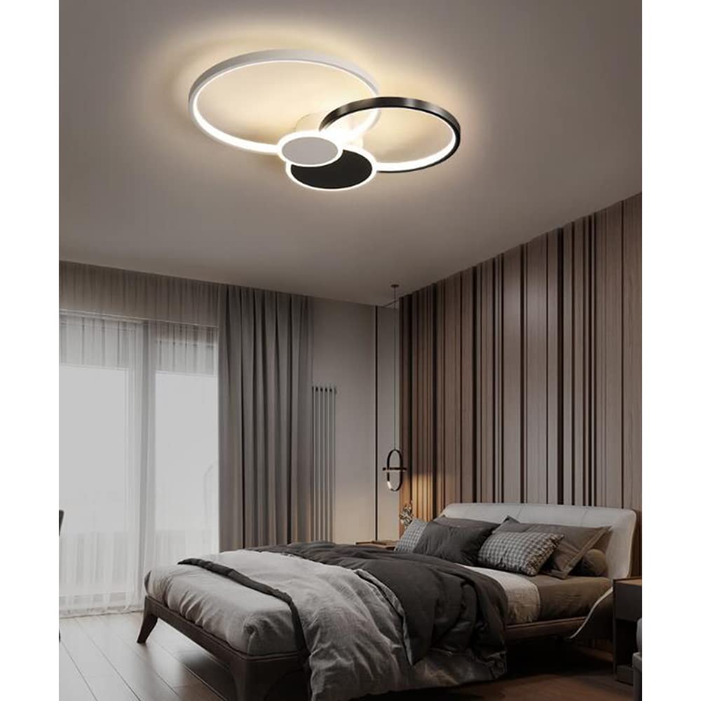 Nowoczesna Lampa Sufitowa LED 42W ściemnialna Lampa Sufitowa z Pilotem Kreatywny Okrągły żyrandol Akrylowy Abażur Sypialni Jadalnia Kuchnia Wisiorek światło Oświetlenie Wewnętrzne,Black