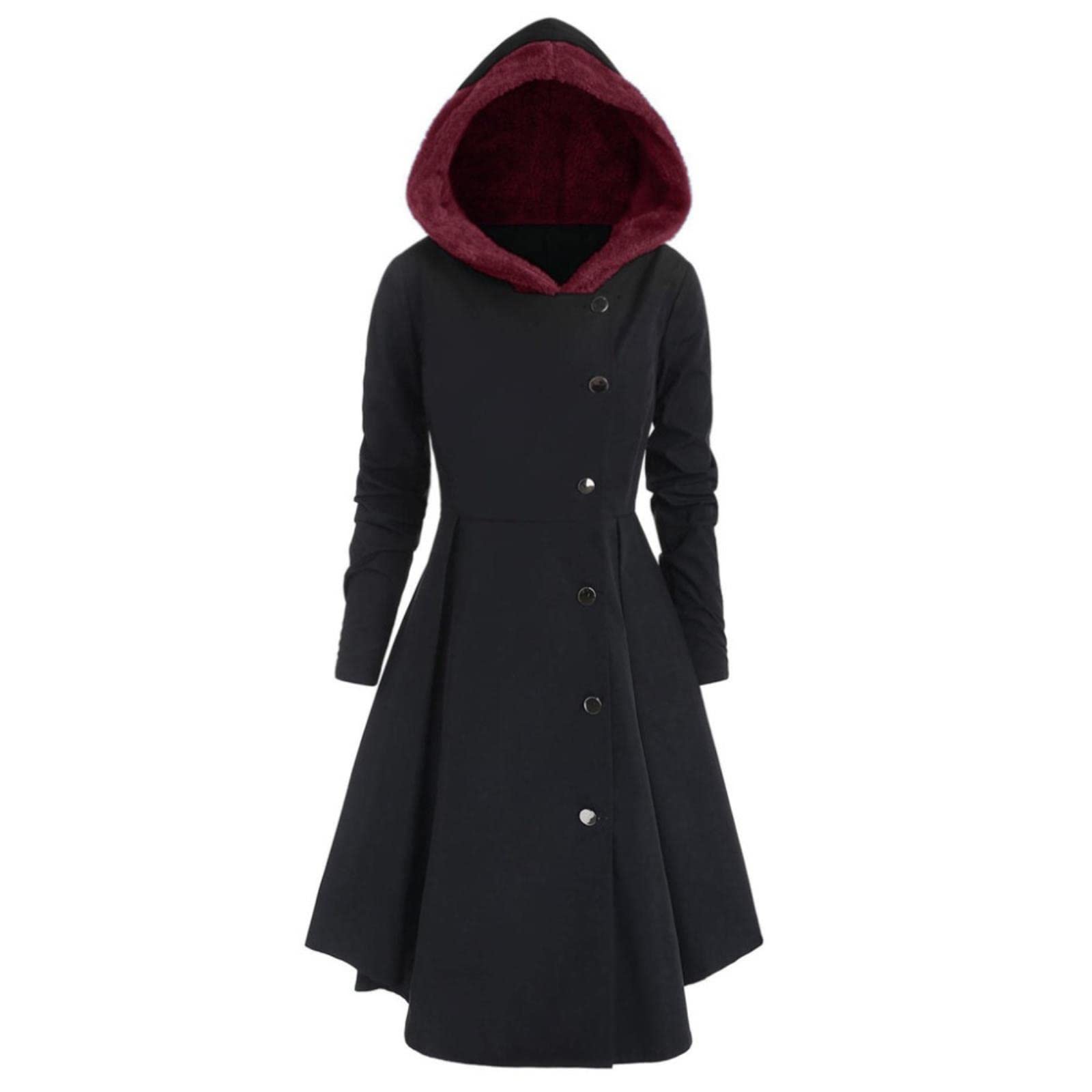 SARGE Gabardina gótica para Mujer, de Talla Grande, Forro Polar asimétrico, Botonadura Sencilla, Botones Largos, con Capucha, XL ~ 4XL e