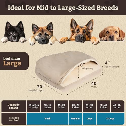 Image of Snoozer Rectangle Cozy Cave Dog Bed, Hooded Dog Bed, Buckskin (L)
