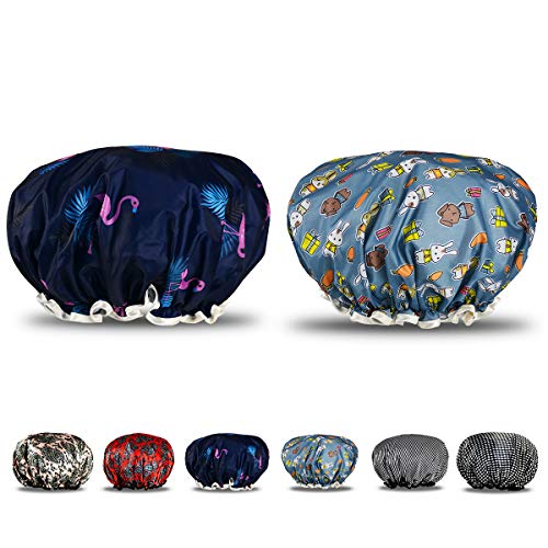 aplus crown 2 PACK, double-layer waterproof shower caps, 13-inch large size, good elasticity of the elastic band. Can fit any length of hair (group C)