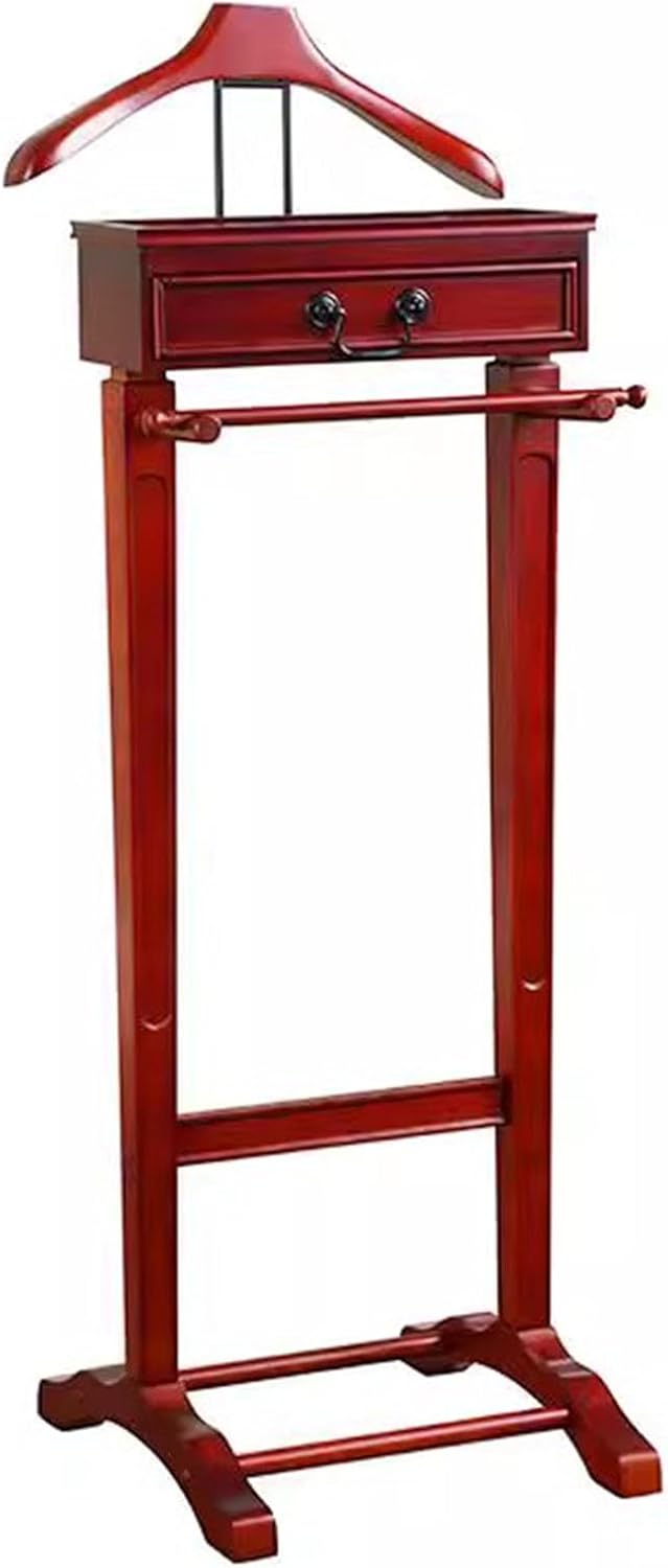 Suit Valet Stand for Men Wooden Valet Stand with Drawer and Tray Clothes Valet Stand for Bedroom Entryway Commercial Sturdy Garment Rack