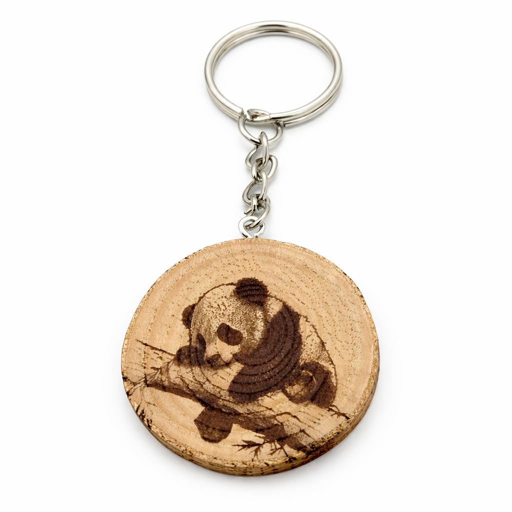 Promotech Unisex Natural Wood Sleeping Panda Wooden Keyring – Handmade Laser Engraved Unique Piece, Collectible For Animal And Wildlife Lovers