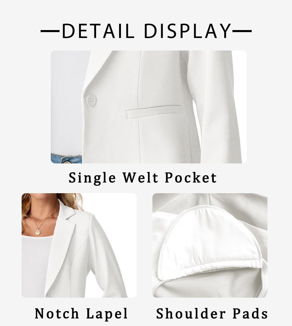 GRECERELLE Blazer à manches longues pour femme - Style décontracté et élégant - Pour le travail et le travail - Avec poches à boutons - 36-48