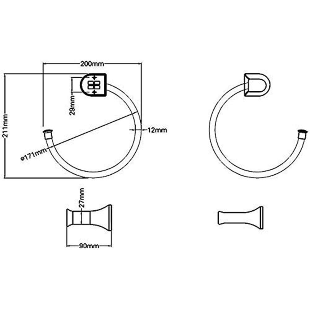 Portasciugamani Portasciugamani Portaoggetti da Bagno Lega Barra cromata Anello Impermeabile Appeso a Parete Hardware Pendente Asciugamano Appeso 20 cm