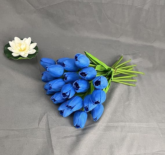 Image of CosaCentrum Beautiful Decorative Artificial Tulip Flower Bunches for Home decor (Blue, Pack of 7)