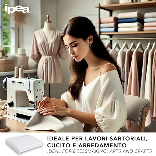 IPEA Baumwollstoff Popeline Weiß - 200 cm x 150 cm - Made in Italy - Meterware zum Nähen, Bekleidung, Futter, Wohnaccessoires, Patchwork, einfarbiger Stoff zum Nähen