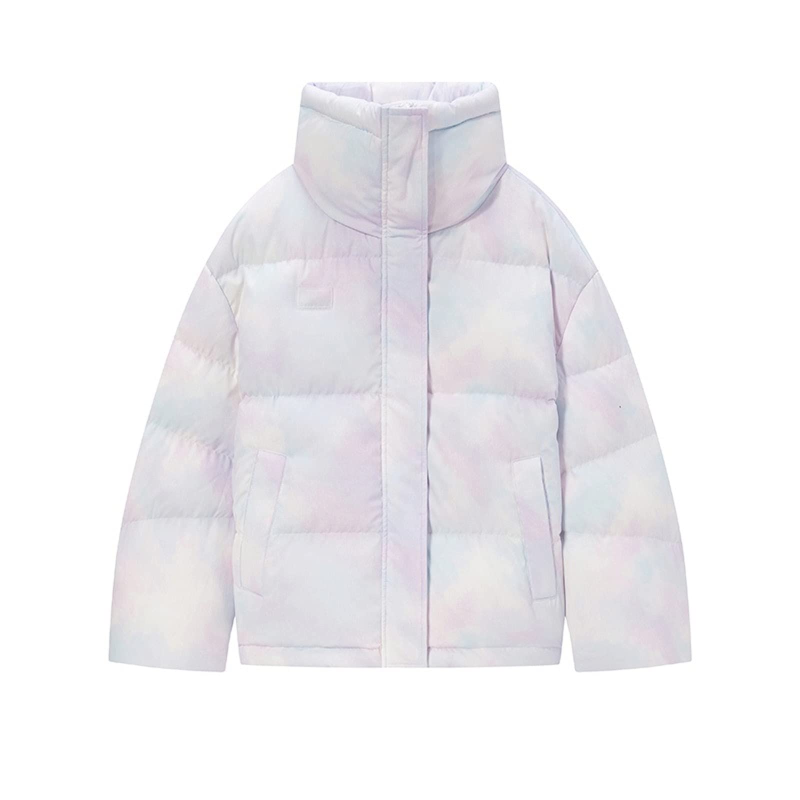 HOBIVA Pufferjacket Down Jacket Women White Down Stand-Up Collar Romantic Winter Oversize Tie Dye Down Coat Sweet (Size : S)