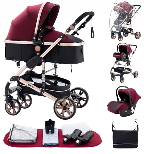 ALYIKOU Poussette 3 en 1, Convertible en bassinet, siège et poussette enfant, repliage en un seul...