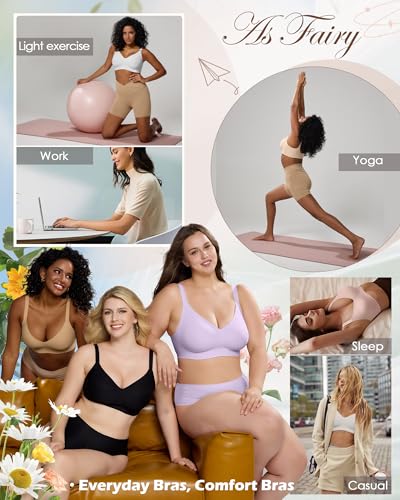 Image of As Fairy Womens Soft Comfortable No Underwire Bras V Neck Seamless Push Up Bralettes Full Coverage Tshirt Brassiere