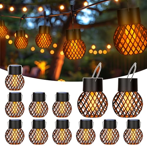 GIGALUMI Lot de 12 lampes solaires suspendues à énergie solaire étanches pour jardin, cour, clôture, arbre