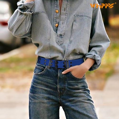 Image of WHIPPY Canvas Double Grommet Belt Unisex Casual Double Prong Belt for Men Women for Jeans Pants