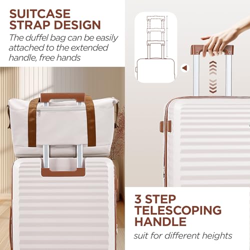 Image of SHOWKOO Suitcase Hardside Expandable Luggage Set, Suitcase with Double Spinner Wheels TSA Lock 3 Piece Set Beige White (DB /TB /28in)
