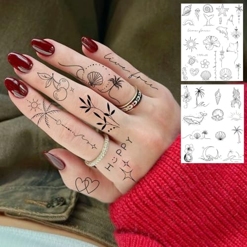 Image of 180+ PCS Bilizar 13 Sheets Black Small Arrow Temporary Tattoos For Finger Hand Ear Neck Tattoo Sticker, Realistic Tiny Flower Star Crescent Lotus Fake Tattoos For Women Men Adults Long Lasting Tatoos