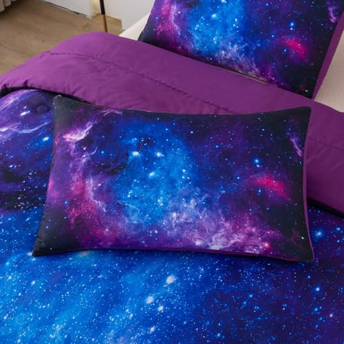 Image of NINENINE Galaxy Comforter Girls Twin Bedding Sets Purple Comforter Set Bed in a Bag Twin Space Bedding Set with 1 Comforter 1Pillowcase