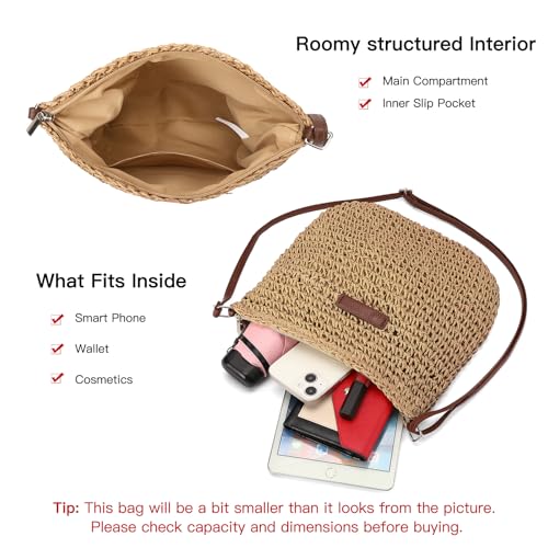 Image of RNIEGA Straw Beach Bag for Women Small Woven Crossbody Bag Summer Mesh Hollow Beachy Purse Shoulder Bag for Vacation