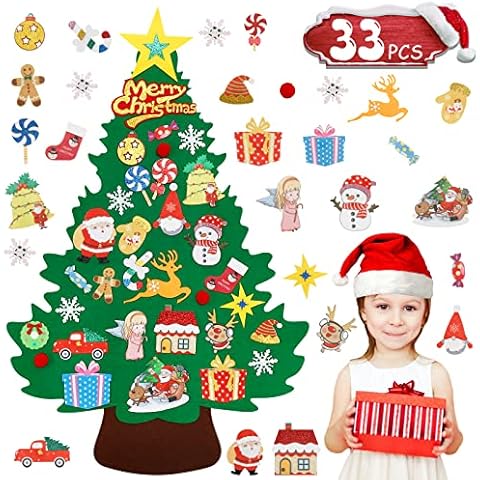 Felt Christmas Tree for Toddlers, Felt Christmas Tree for Kids w/ 33 Pcs Ornaments, 3Ft DIY Wall Hanging Xmas Tree Craft kit, Christmas Tree for Toddler to Decorate, Childrens Gifts Party Supplies Cover
