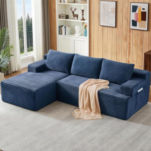 Image of Boneless Couch, Modular Sectional Couches for Living Room, U-Shaped Cloud Couch Sofa with Deep Seat, Fluffy Corduroy Upholstered Corner Sofa