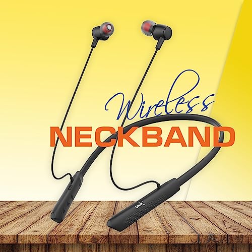Image of Unix UX-700 Horizon Wireless Neckband | 34-Hour Playtime | Extra Bass | Magnetic Earbuds | Bluetooth Headset with Mic | Sweatproof | Ergonomic Fit | 200mAh Battery | Hands-Free Calling (Black)